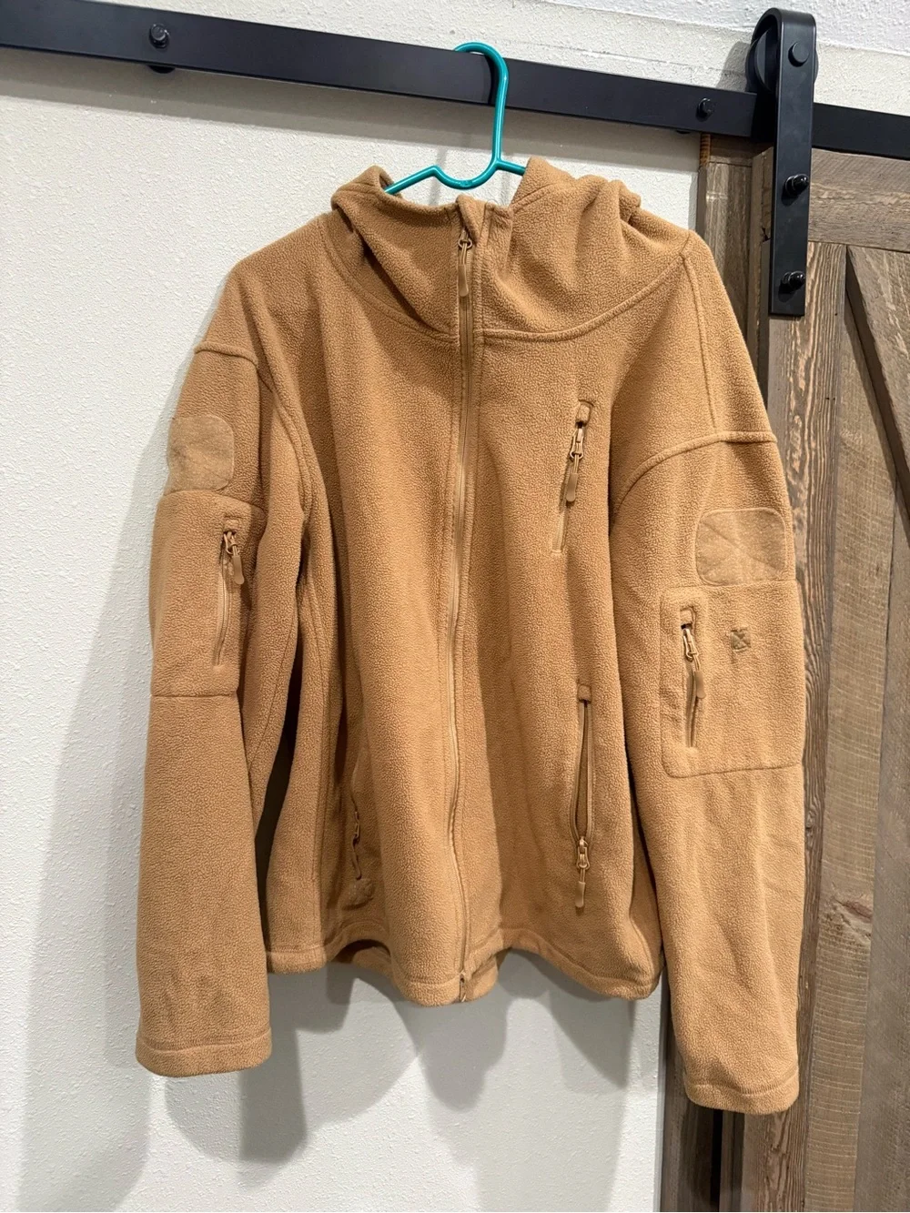 Mens Cozy Hooded Fleece Jacket - Tan